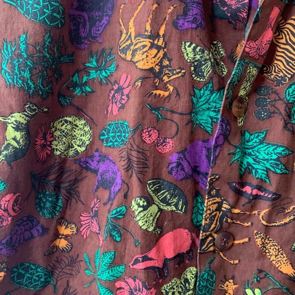 Vintage Retro Animal Print Short Sleeve Button Up - Picture 2 of 5